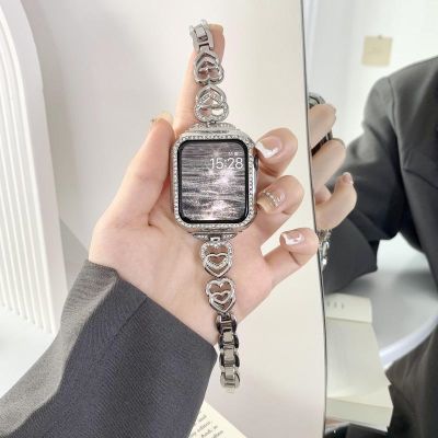 【Hot Sale】 Applicable to watch iwatch7 double heart thin chain diamond strap applewatch6