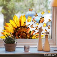 Sunflower Butterfly Print Wall Stickers Removable Vinyl Flowers Wall Decals Wallpaper Household Room Decoration Room Decor