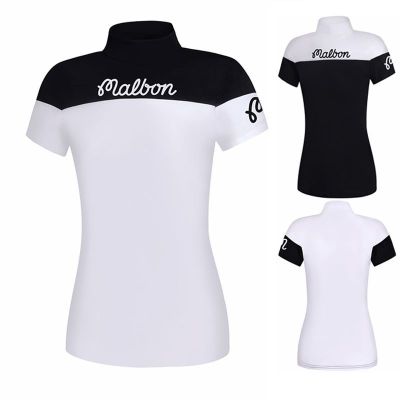 Malbon 2023 golf suits the new dress and a half high collar short sleeve cultivate ones morality comfortable sportswear female golf moisture absorption perspiration