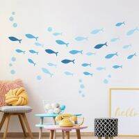 [24 Home Accessories] 42ชิ้น/เซ็ตปลาสีฟ้าไวนิล Wallsticker สำหรับห้องเด็กห้องน้ำ DIY สติกเกอร์มหาสมุทรปลาฉากเนอสเซอรี่ตกแต่งศิลปะ PA169