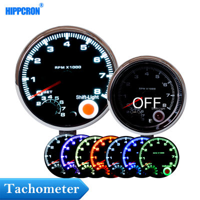 Car Gauge Tachometer RMP 95mm 3.75 Inch Chrome Auto Vehicle for 7 LED Colors Adjustable 12V 3 34" Meter 0-8000 TAC Shift-Light