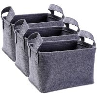 Storage Basket Felt Storage Bin with Handles Collapsible Organizer Box for Bedroom Office Closet(3Pcs Dark Gray)