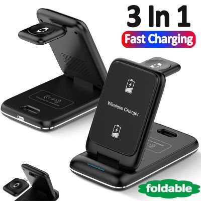 3 in 1 Foldable Fast Wireless Charger Stand For iPhone 14 13 12 11 Pro Max Apple Watch Airpods Pro Wireless Charging Station