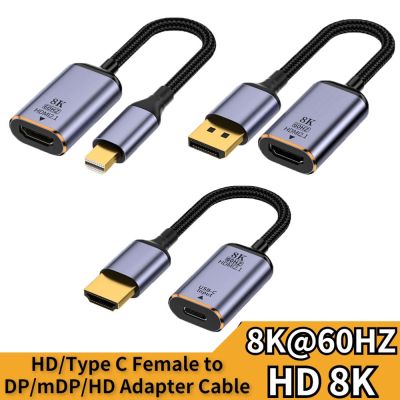 HHYI จอภาพพรีเมียมแล็ปท็อป HD 8K 60ตัวแปลง Hz Dp/mini DP เป็น HDMI อะแดปเตอร์วิดีโอ HDMI-V2.1ตัวผู้กับ USB-C ตัวเมีย