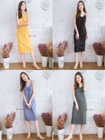 เดรสสายเดี่ยวผ้าร่อง midi dress สายเดี่ยว เซ็กซี่นิดๆ เนื้อผ้าร่อง