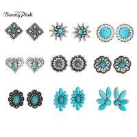 Banny Pink Ethnic Bohemian Stud Earrings Green Stone Style Vintage Earring For Women Christmas Gifts