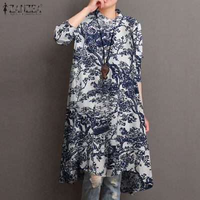 ZANZEA Women Casual Loose Long Sleeve Vintage Floral Printed Blouse