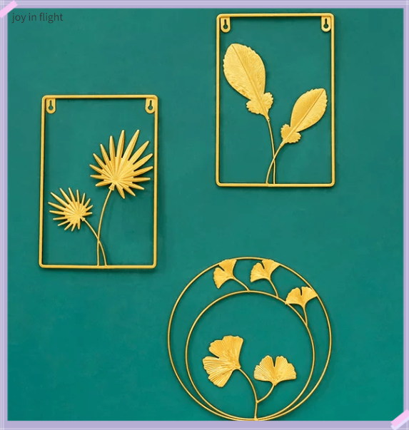 Metal Wall Decor with Square Frame, Metal Leaf Wall Art Decor Gold ...