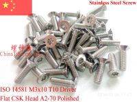 【▼Hot Sales▼】 wangqiang1 สกรูสแตนเลส M3x10ตัวขับ T10 Torx Iso 14581หัว Csk แบบแบน A2-70 Rohs ขัดเงา100ชิ้น