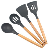 12Pcs Silicone Cooking Utensil Set Wooden Handle Spatula Soup Spoon Brush Ladle Pasta Colander Non-stick Cookware Kitchen Tools