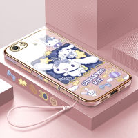 เคสใส่โทรศัพท์สำหรับ OPPO A59 F1S (ฟรีสายคล้อง) ลายการ์ตูนซินนามอนม้วนขอบสี่เหลี่ยมเคสโทรศัพท์ชุบสุดหรูเคสโทรศัพท์นิ่ม