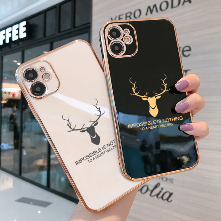 serpens-สำหรับ-oppo-a59-f1s-ฟรีสายคล้องการ์ตูน-elk-deer-ที่ใช้ตกแต่งภายนอกกวางเรนเดียร์ขอบสี่เหลี่ยมชุบเคสโทรศัพท์ชุบหรูหราเคสโทรศัพท์นิ่ม