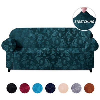 Velvet Embossing Floral Stretch Sofa Cover for Living Room Universal Sectional Couch Slipcover Elastic Sofa Cover 1/2/3/4 Seater