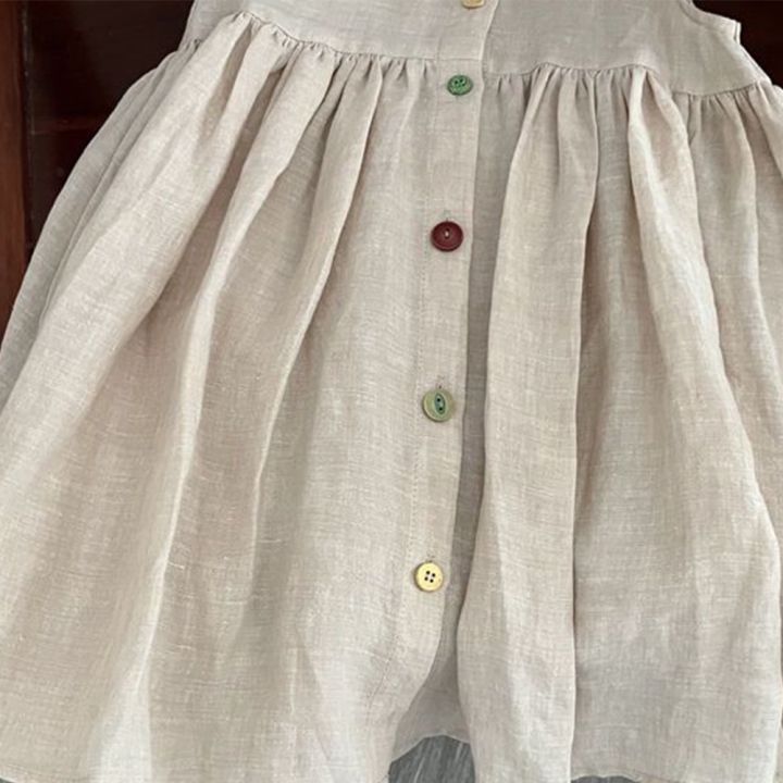 ชุดเดรสสดใสขนาดเล็กชุดเดรสเด็กหญิง2-8y-เด็กผู้หญิงผ้าคอตตอนกระโปรงเสื้อกั๊กสไตล์มหาลัยใหม่สำหรับฤดูร้อน2023