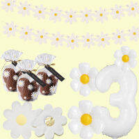 Hot 1ชุด Daisy Tableware สีขาวดอกไม้แบนเนอร์ผ้ากันเปื้อนสำหรับสาววันเกิด Daisy Party ตกแต่งงานแต่งงาน DIY Supplies