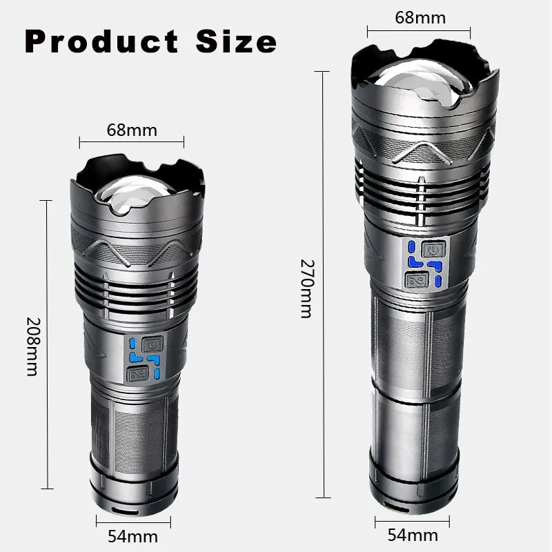 GT60 Self Defense Flashlight World's Most Powerful Camping LED Rechargeable  Lamp Electric Teaser High Power Lantern Torch Light