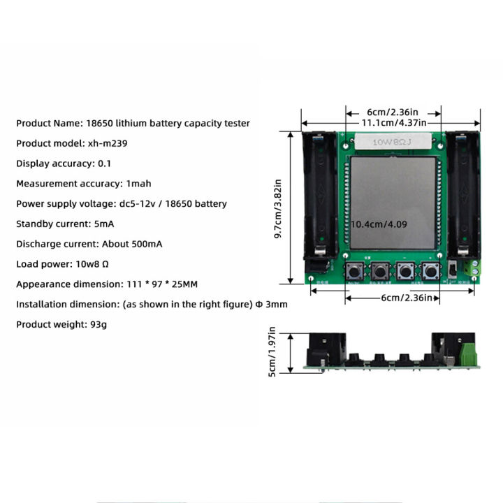 pcbfun-xh-m239-18650แบตเตอรี่ลิเธียม-lcd-แบตเตอรี่พลังแสงอาทิตย์พร้อมจอแสดงผลใสโมดูลทดสอบความจุจริง