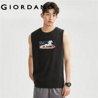 GIORDANO Men Horse Series T-Shirts Sleeveless Summer Tee 100% Cotton Art Print Crewneck Fashion Casual Comfort Tshirts 91093123