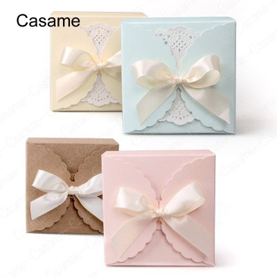 【YF】♞☫  square handmade soap folding box with ribbons pink candy gift white card paper cute packaging