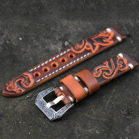 2021Watch Band 20mm 22mm Vintage Leather Carved Embossed Watch Straps for Panerai Watchband With Carved Buckle Engraved Clasp