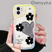 เคส Chenyyka สำหรับ iPhone 11 11 Pro 11 Pro Max เคสแฟชั่นลายดอกไม้รักรูปหัวใจดีไซน์ใหม่เนื้อครีมกันกระแทกแบบใสนิ่มเคสมือถือเคสโปร่งใสลายกล้องถ่ายรูปเรียบง่ายอ่อนโยนป้องกัน