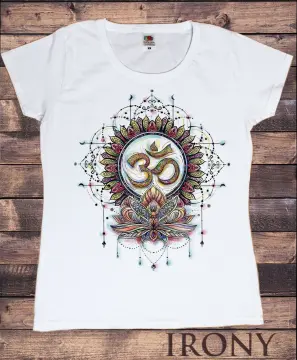 Women's White T-Shirt Aztec Yoga Top Buddha Chakra Meditation