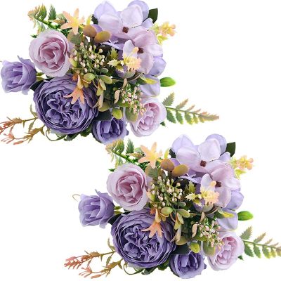 Artificial Flowers, 8Pcs Fake Peony Silk Hydrangea Flower Bouquet Flowers Arrangements Table Centerpieces (Purple)