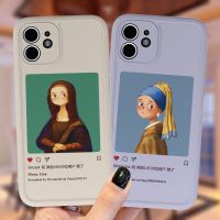 【CW】 For iPhone 11 12 13 Pro Max XS X XR 7 8 Plus Mini Shockproof Case Mona Lisa Pearl Wreath Girl Oil Painting Soft Silicone Cover