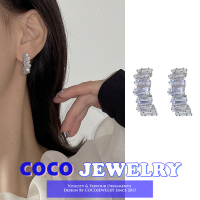 ต่างหูห่วงเงินชุบพรีเมี่ยมสำหรับผู้หญิง COCOJEWELRY คริสตัลเพทายแฟชั่นเกาหลี