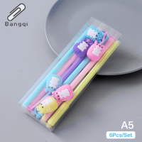 Bangqi ปากกาเจลลบได้สำหรับนักเรียน6ชิ้น เซ็ตปากกาสีน้ำลายการ์ตูนปากกาเซ็นชื่อเครื่องเขียนอุปกรณ์สำนักงาน