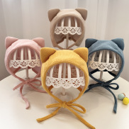 Infant Baby Bonnet Hat, Lovely Cat Ears Beanie Cap with Chin Strap for