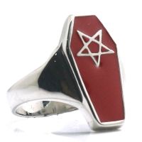 {BUSA Fashion Accessories} Man 39; S 316L สแตนเลส Cool Punk Gothic Coffin Ring