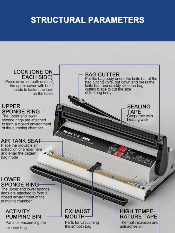 Magic Seal Vacuum Sealer Machine MS175, Nozzle Type, Compatible with Smooth Flat Bags or Chamber Pouches, High Power Sealing, AU