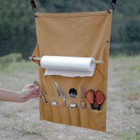 Camping Tableware Storage Bag Multi Pocket Canvas Portable Towel Storage Rack Outdoor Hiking Cutlery Hanging Holder