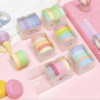 พร้อมส่ง เทปตกแต่งน่ารักๆสุดคุ้ม  เทปตกแต่งสีพาสเทล เซ็ต5ม้วน เทปตกแต่งมาการอง  สติ๊กเกอร์ตกแต่ง เทปตกแต่งไดอารี่ สติ๊กเกอร์DIY Masking tape