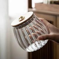 Transparent glass bottle sealed pot tea pot household food grade large capacity sugar pot bamboo cover kitchen supplies