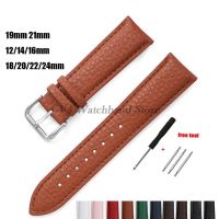 ♦♝✕ รูปแบบลิ้นจี่สร้อยข้อมือหนัง Geniune 12/14/16/18/19/20/21/22/24mm Universal Watchband Soft Calfskin สายหนังเปลี่ยน