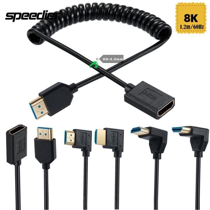 8k-3d-od4-0mm-up-down-right-left-angle-hd-2-1-male-to-female-coiled-super-soft-thin-stretch-spring-curl-cable-48gbps-60cm-1-2m
