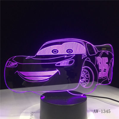 Lightning McQueen Route 66รถแข่งของคุณ3D 7สีโคมไฟภาพ Led Night Lights สำหรับเด็ก Touch Usb Table Lampara AW-1345