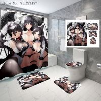 Sexy Cute Anime Girls Durable Waterproof 4pcs Shower Curtain Set With Non Slip Bathroom Mat Rugs Toilet Lid Cover U shaped Mat