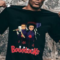 Street shirtHuey และ Riley Freeman RIP ปู่ชายกราฟิกเสื้อ T Boondocks 90S แขนสั้นเสื้อยืดผ้าฝ้าย100% สีดำชาย