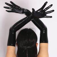 เซ็กซี่ PVC เงาถุงมือ Latex Faux หนังยาวถุงมือ Punk ถุงมือเซ็กซี่ Hip-Pop Jazz ชุด Mittens ชุดคอสเพลย์อุปกรณ์เสริม F33