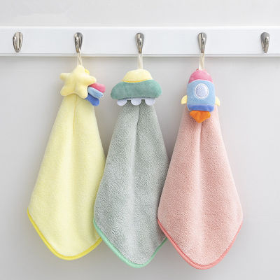 Hanging Cartoon Cute Star Rocket Hand Towel Kitchen Thickened Absorbent Household Coral Fleece Towels