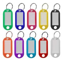 【DT】 hot  50pcs Multicolor Plastic Key Tags ID Labels Baggage Luggage Name Token Hotel Number Classification Card Split Ring Keychain