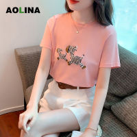 AOLINA เสื้อยืดปักสีขาวแขนสั้นผ้าคอตตอนทรงหลวมหรูหราสไตล์ฝรั่งเศสทรงหลวมสำหรับฤดูร้อนของ2023