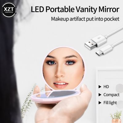 Portable Led Makeup Mirror 2x Magnification Makeup Mirror with LED Fill Light Rechargeable Double-sided Makeup Mirror Mirrors