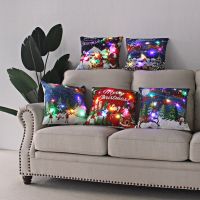 45cm LED Christmas Cushion Cover Glowing Pillowcase with Lights 2023 Christmas Decorations for Home Navidad New Year Xmas Decor