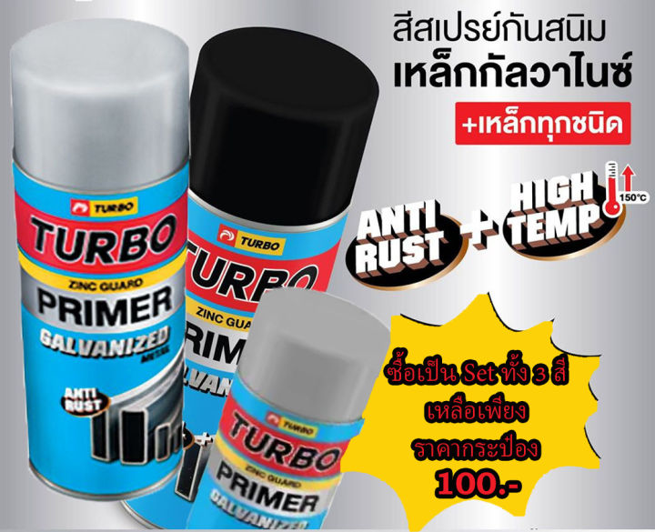 สีสเปรย์กัลวาไนซ์-turbo-สีสเปรย์รองพื้นกันสนิมเหล็กกัลวาไนซ์รวมรองพื้น-สีทับหน้าในหนึ่งเดียวแห้งเร็ว