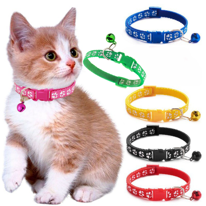 Cat Collar With Bell Cat Necklace And Cat Paw Print Adjustable Buckle