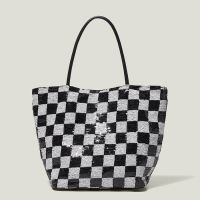 Sequins Checkerboard Houndstooth Tote for Women Plaid Korean Fashion Ladies Handbags Simple Work Weekender Female Shoulder Bag